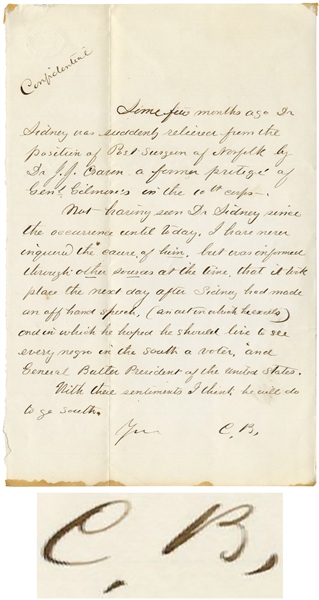 Clara Barton Autograph Letter Signed -- Writing Approvingly of a Surgeon, ...he hoped he should live to see every negro in the south a voter...